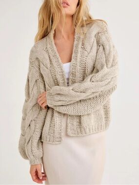 Rumored Mimi Oat Chunky Cableknit Cardigan